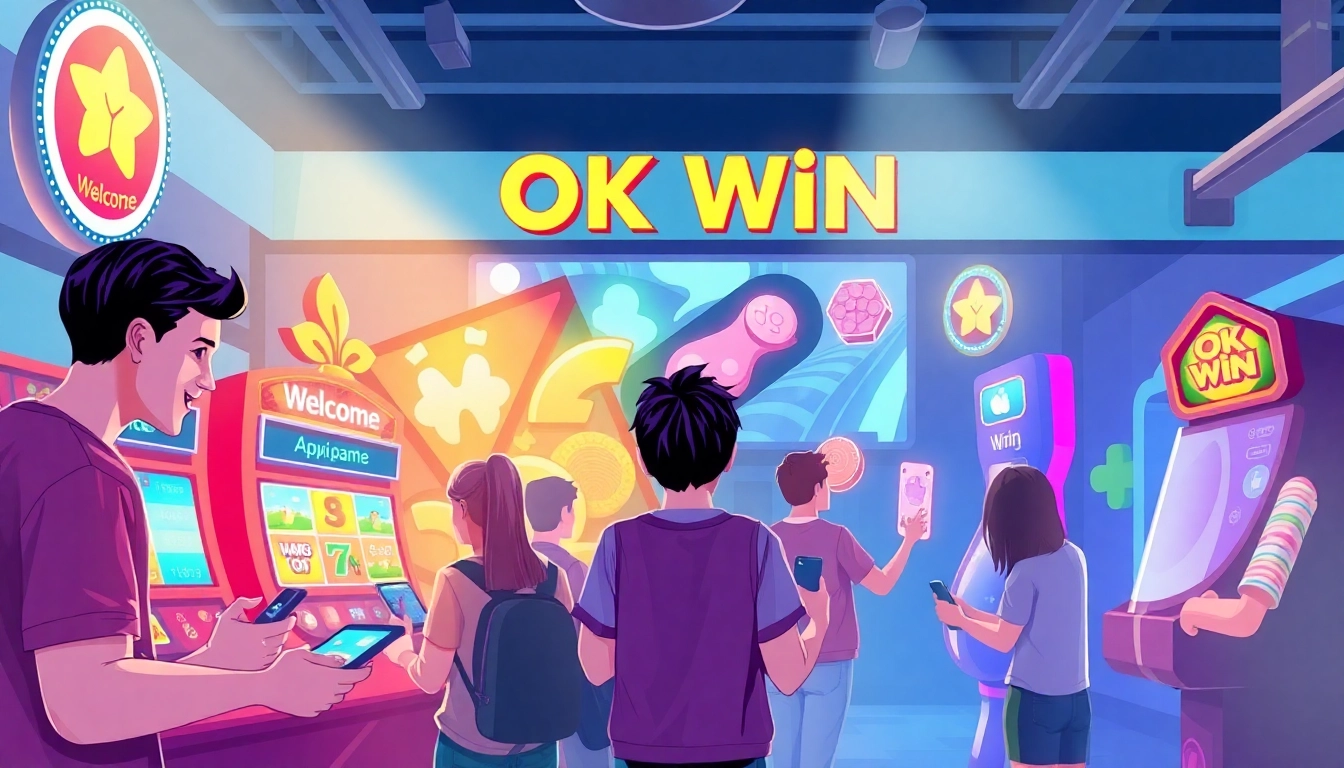 Players enjoying the OK Win gaming app with vibrant graphics and engaging features.