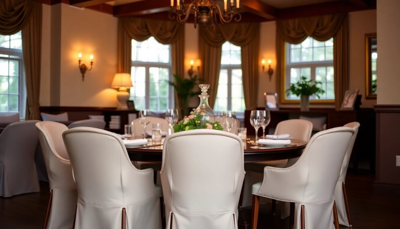 Elegant setup showcasing housses de chaises that enhance the beauty of dining room furniture.