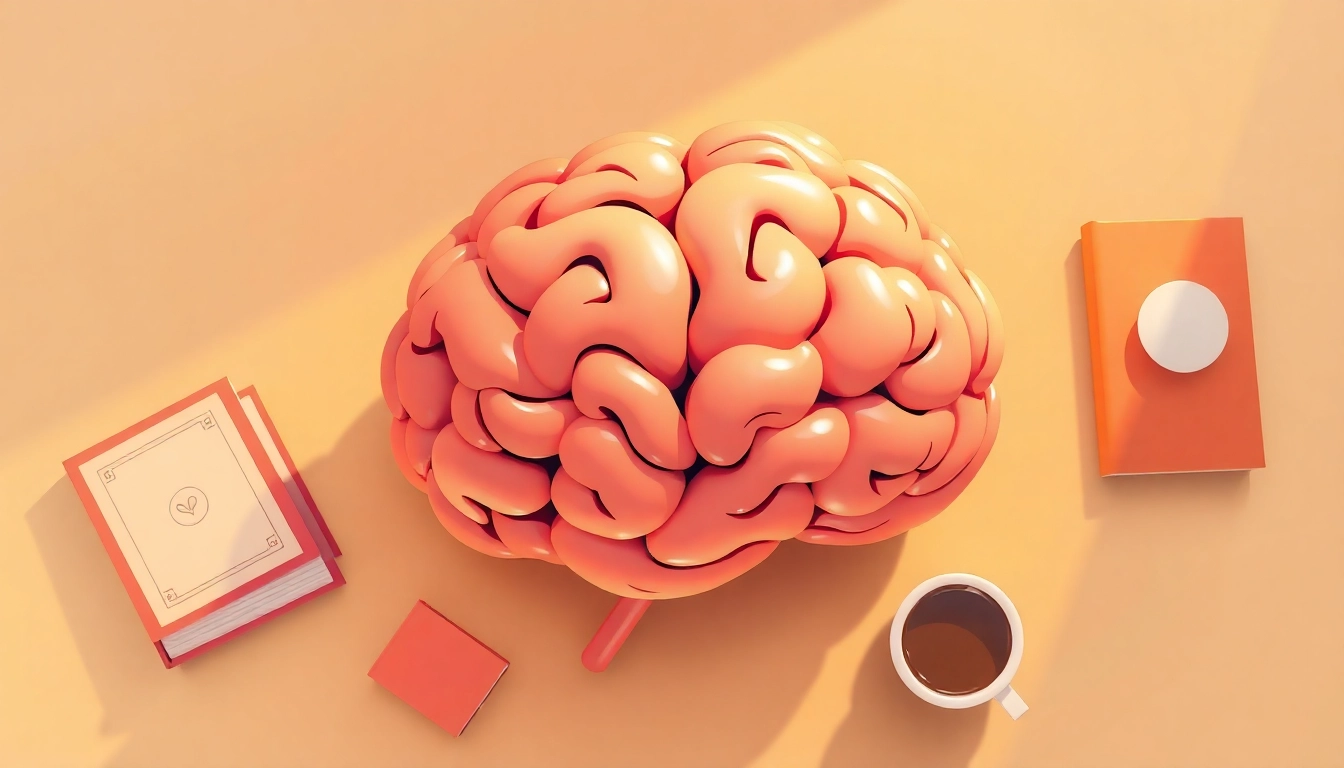 Nootropics enhancing cognitive function with vibrant brain illustrations and learning props.