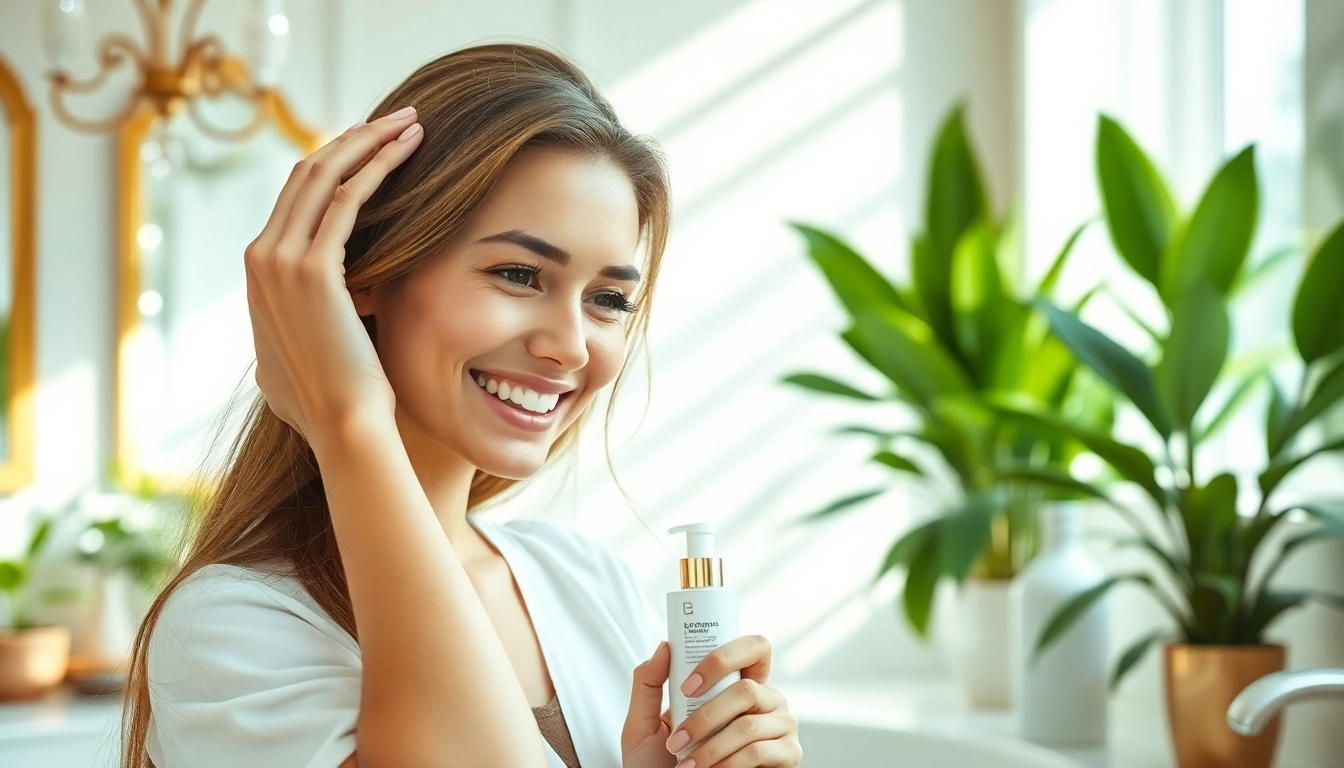 Apply shampoo for hair regrowth for a revitalized, healthy look in a bright bathroom.