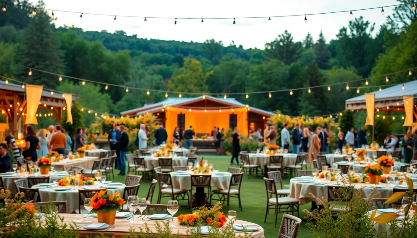 Experience vibrant wildfire events with beautifully arranged tables and lively community celebrations.