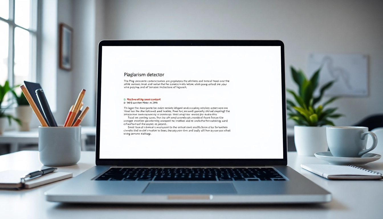 Engaging view of a plagiarism detector interface identifying content originality in a professional workspace.