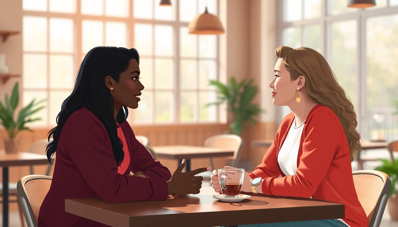 Engaged couple discussing communication in relationships at a cozy café table, showing empathy and expression.