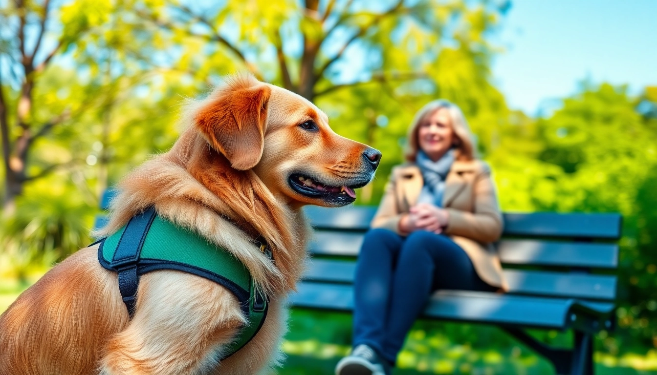 Psych service dogs providing comfort and companionship to individuals in a peaceful setting.