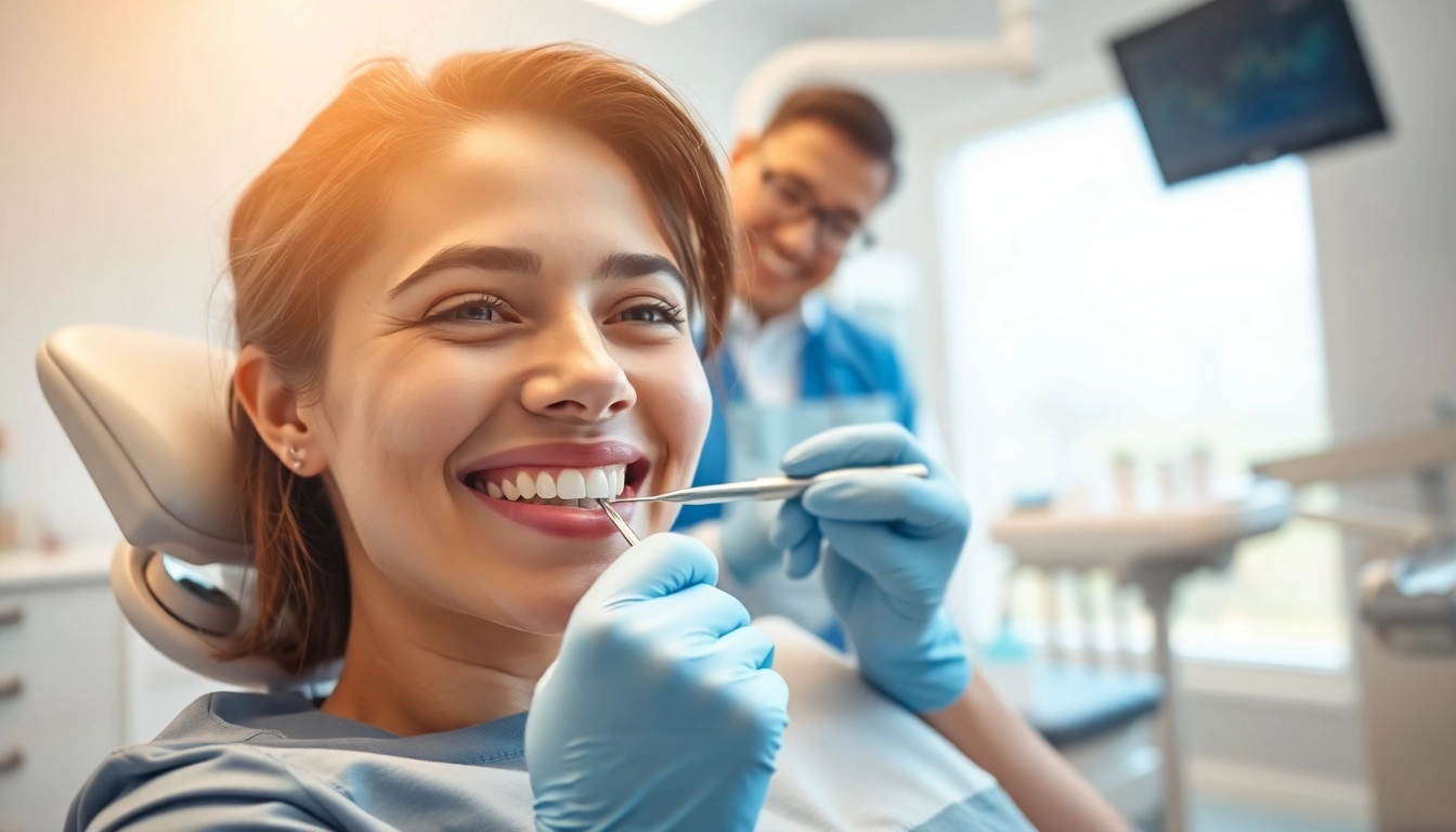 Checkups in a modern dental office, showcasing a dentist examining a patient’s teeth.