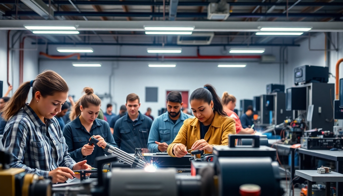 Students training at a trade school in Knoxville, TN, showcasing hands-on learning with welding equipment.