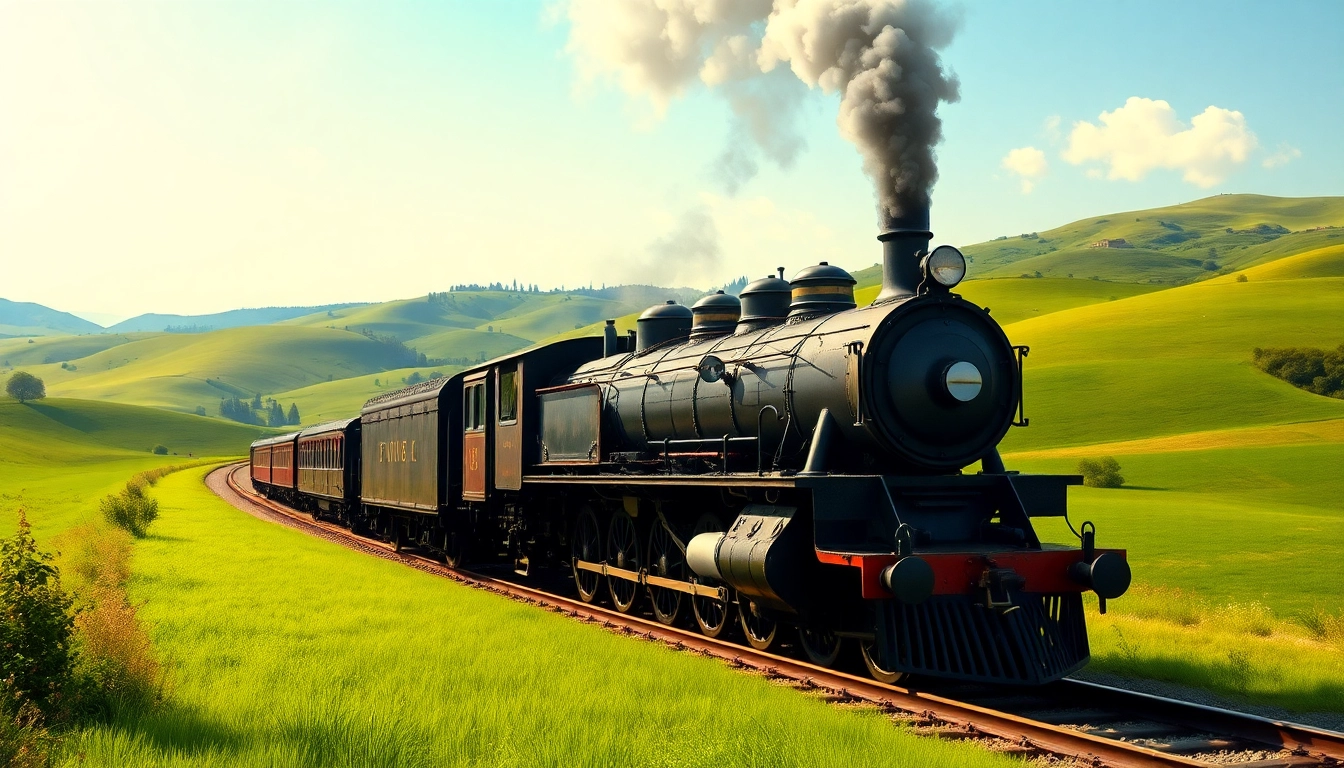 Experience the thrill of railroad tycoon download with a vintage steam locomotive on a scenic journey.