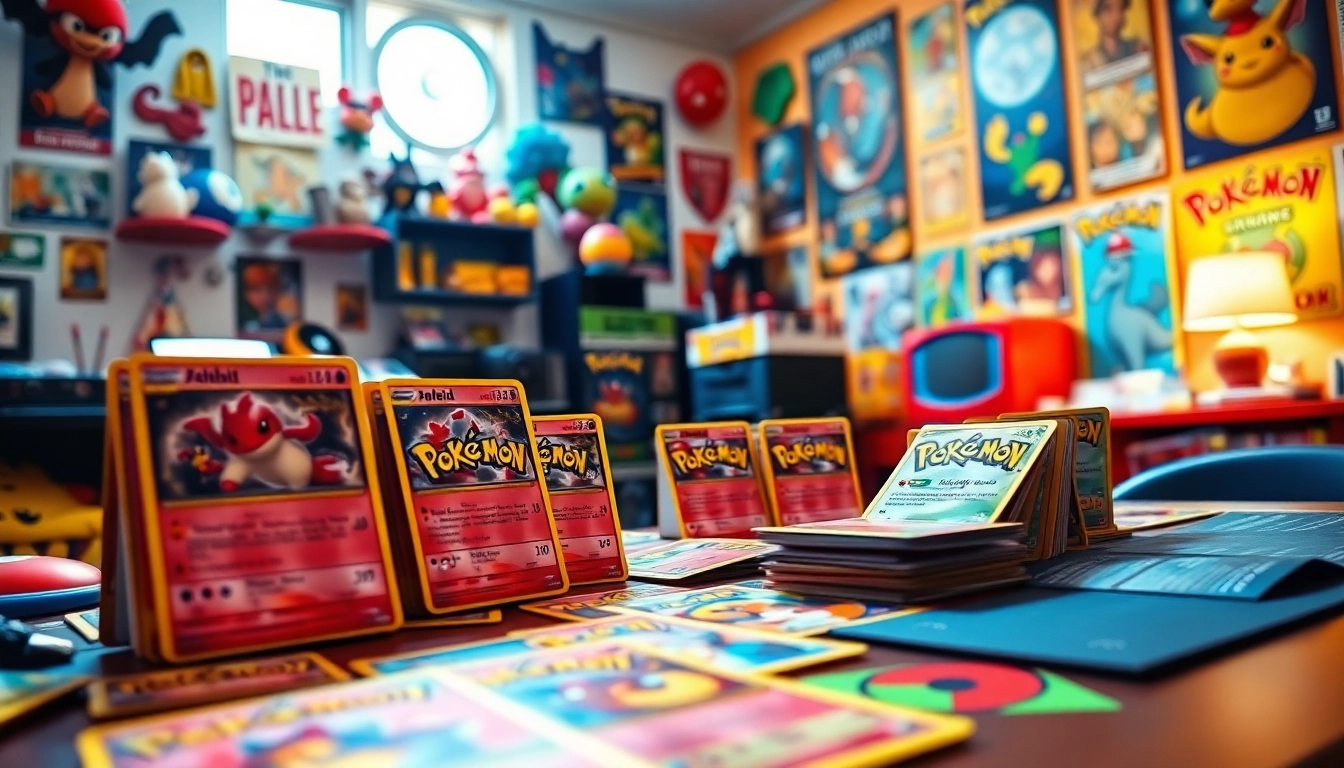 Explore real pokemon cards india at a vibrant gaming setup with detailed cards and accessories.