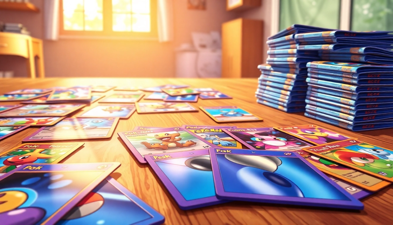 Showcase of real pokemon cards in India on a wooden table, highlighting colorful designs and booster packs.