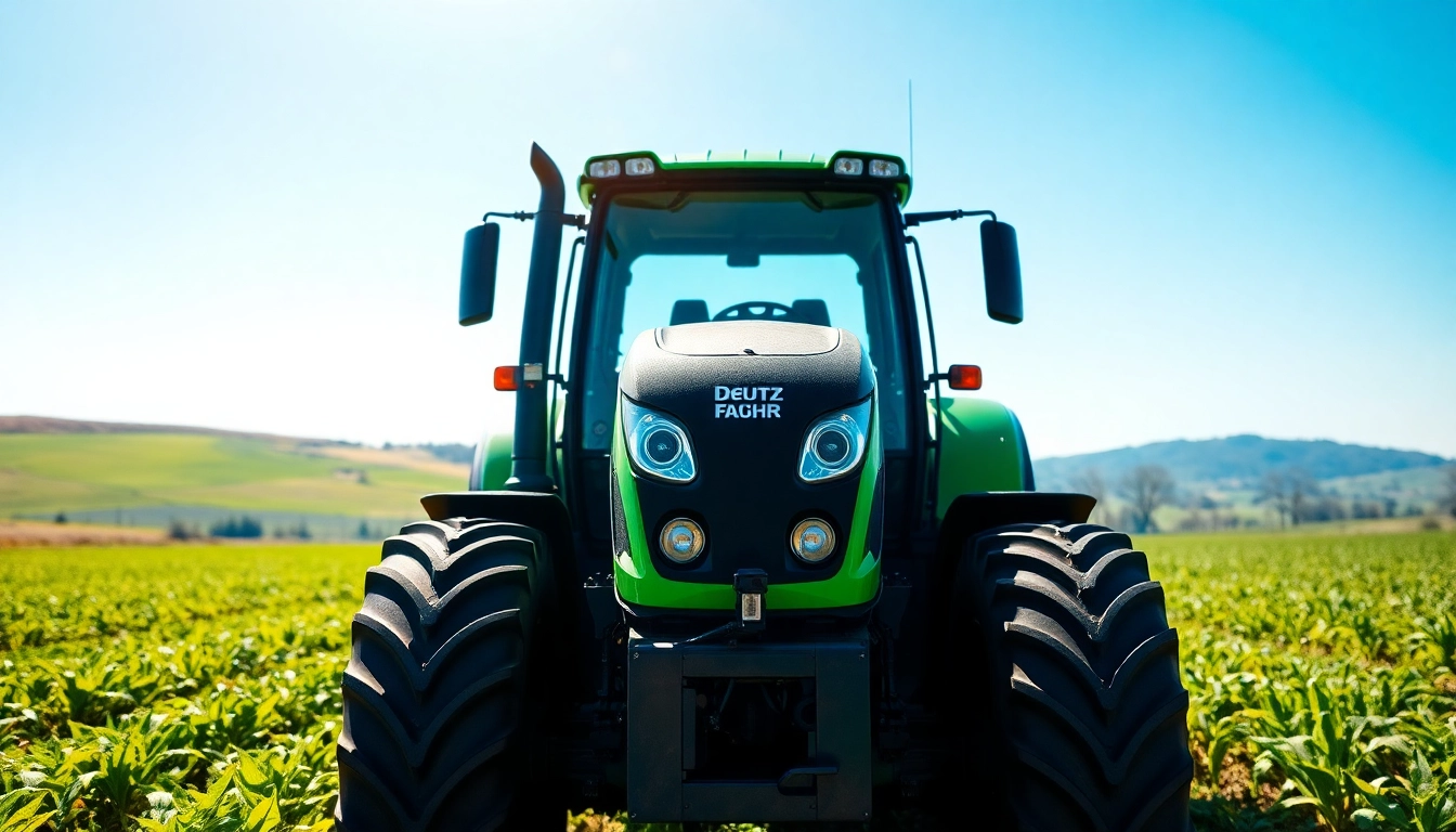Deutz Fahr Traktor arbeitet effizient in einem reichen Feld von Pflanzen.