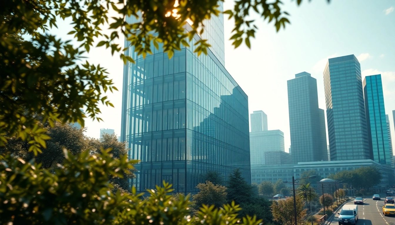 3D Visualisierung eines architektonischen Designs in einer modernen Stadtlandschaft, eindrucksvoll dargestellt.