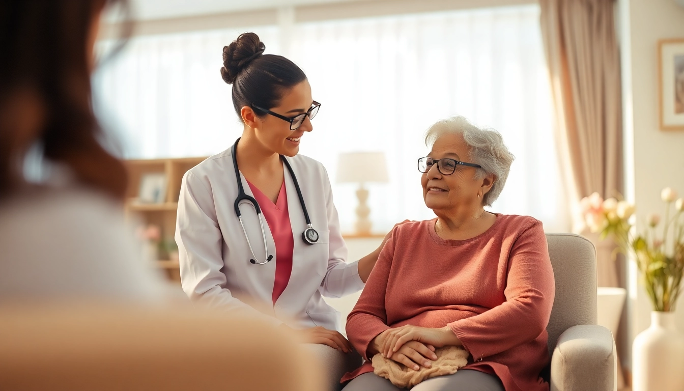 Supporting a breast cancer recovery patient in a compassionate healthcare setting.