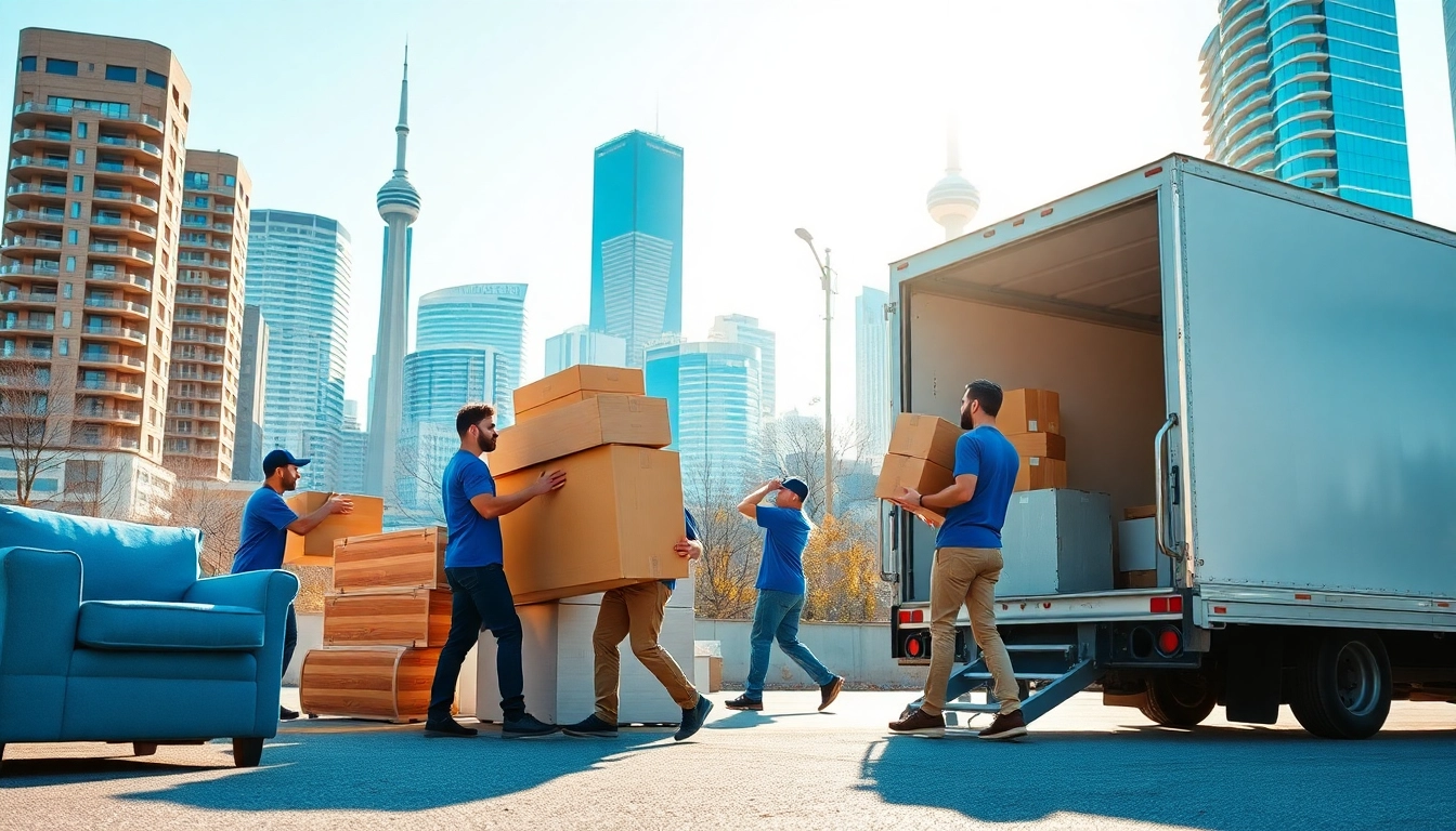 Toronto moving team efficiently loads a truck in an urban setting.